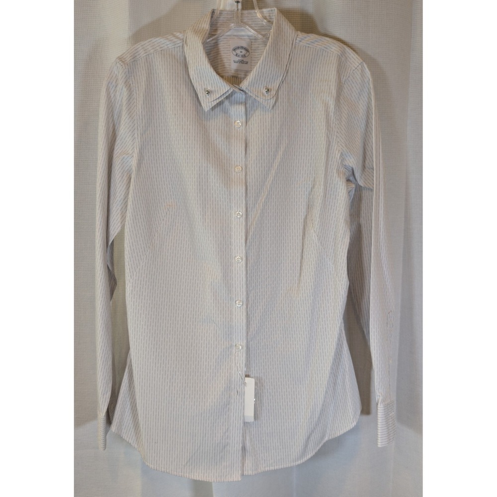 Brooks Brothers Pinstripe Button Down Shirt Women's Size 10 White Blue Cotton